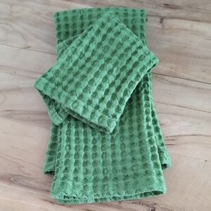 Green Waffle Weave Kitchen Towels - Set